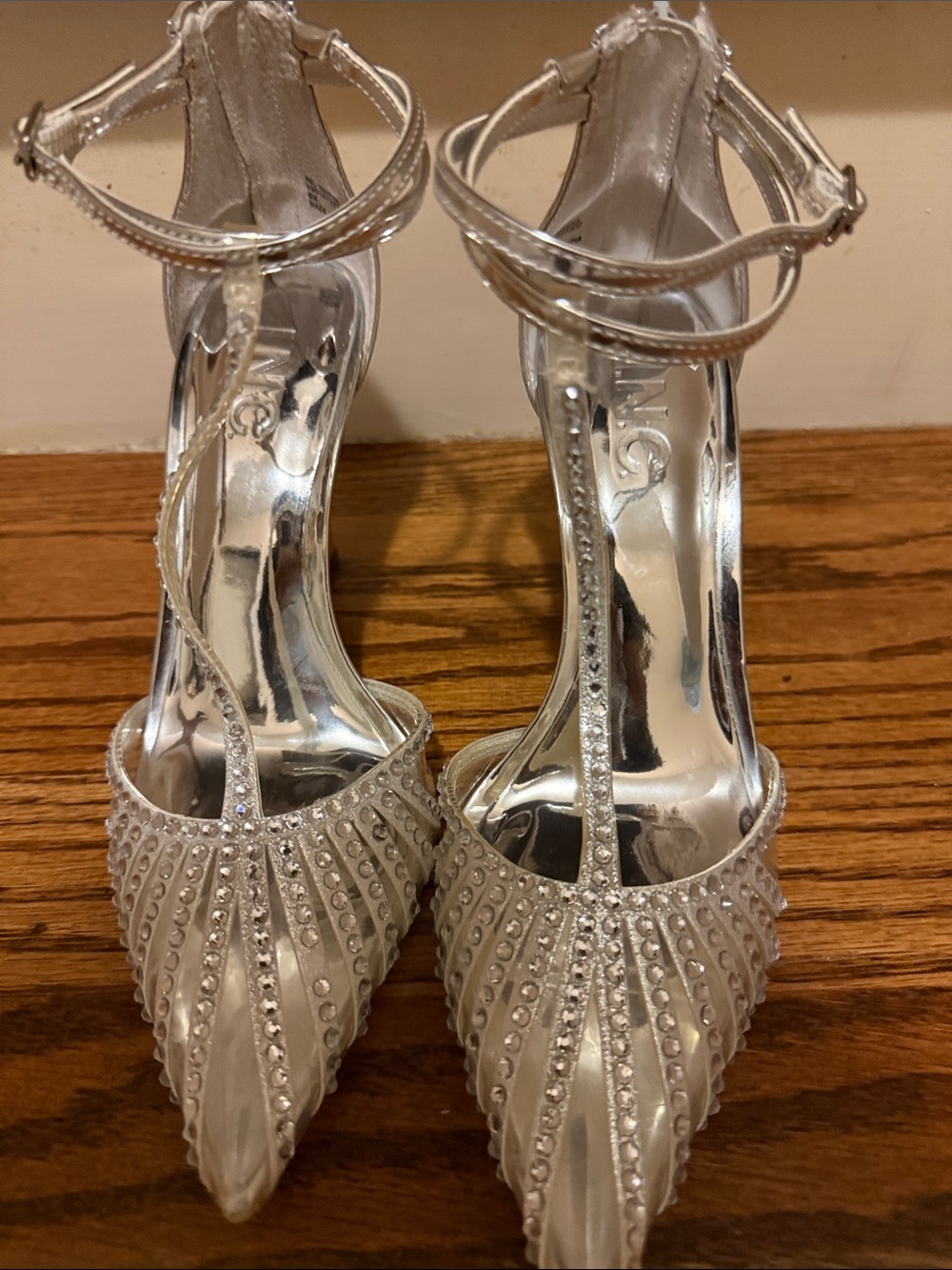 INC Silver Embellished Pointed-Toe Ankle-Strap Heels